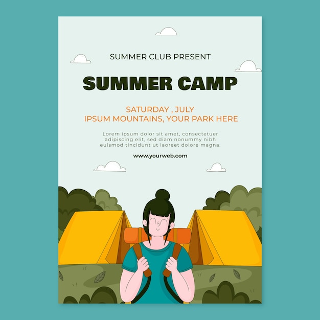 Free vector flat vertical poster template for summer camp