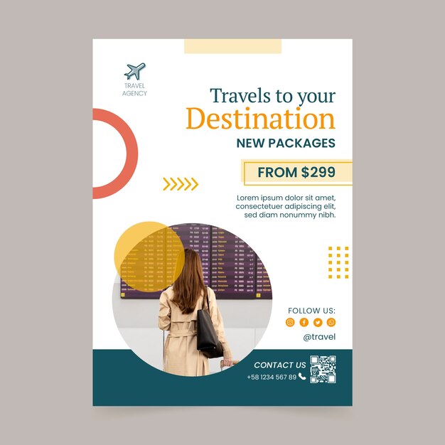 Flat vertical poster template for travel agency business