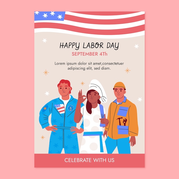 Free Vector flat vertical poster template for us labor day celebration