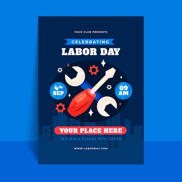 Free Vector flat vertical poster template for us labor day celebration