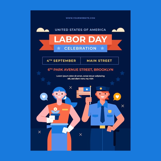 Flat vertical poster template for us labor day celebration