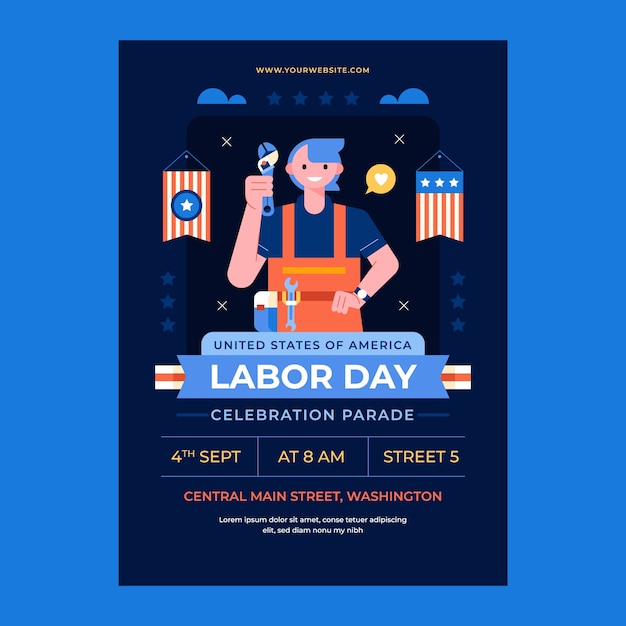 Free Vector flat vertical poster template for us labor day celebration