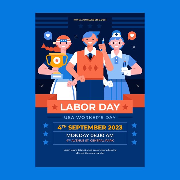 Flat vertical poster template for us labor day celebration