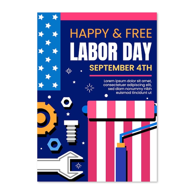 Flat vertical poster template for us labor day celebration