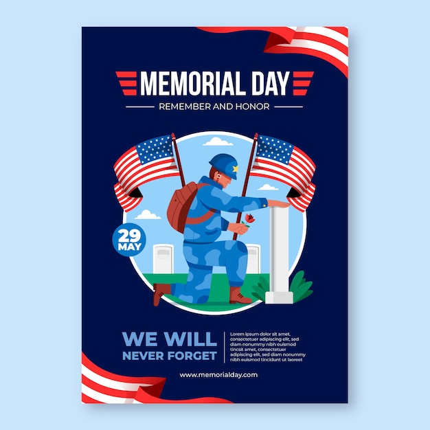 Free Vector flat vertical poster template for usa memorial day celebration