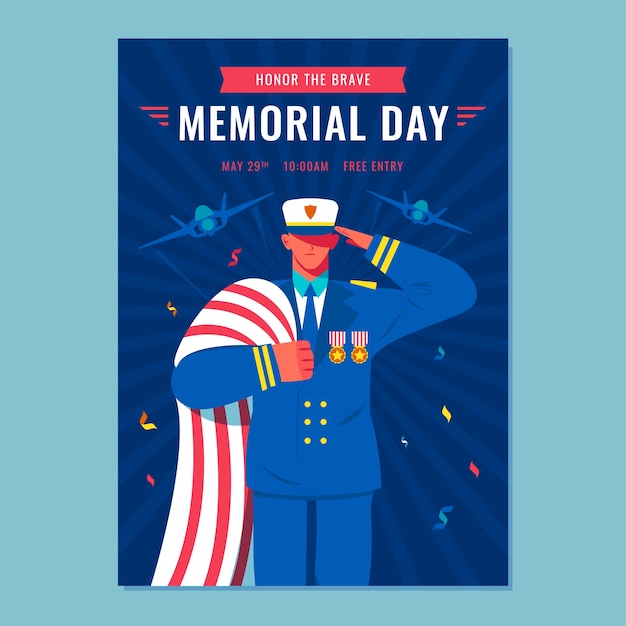 Free Vector flat vertical poster template for usa memorial day celebration