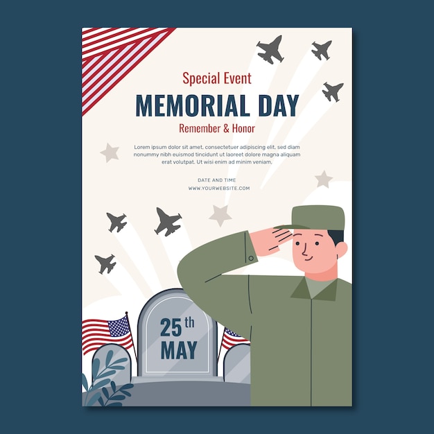 Free Vector flat vertical poster template for usa memorial day celebration