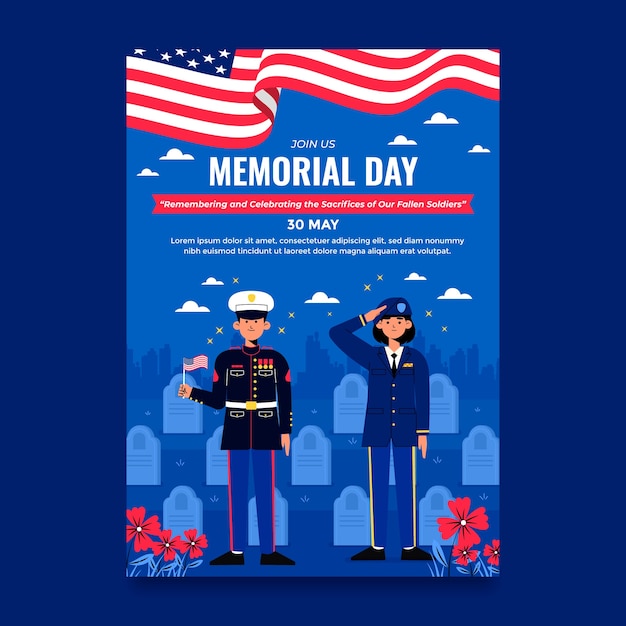 Free Vector flat vertical poster template for usa memorial day celebration