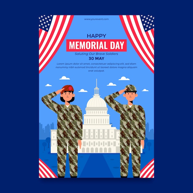 Flat vertical poster template for usa memorial day celebration