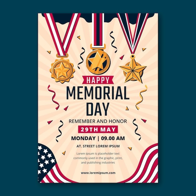 Free Vector flat vertical poster template for usa memorial day holiday