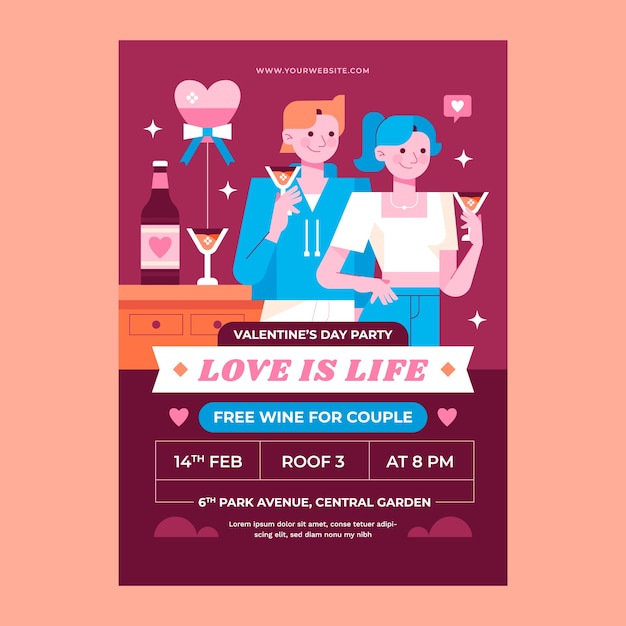 Free vector flat vertical poster template for valentines day celebration