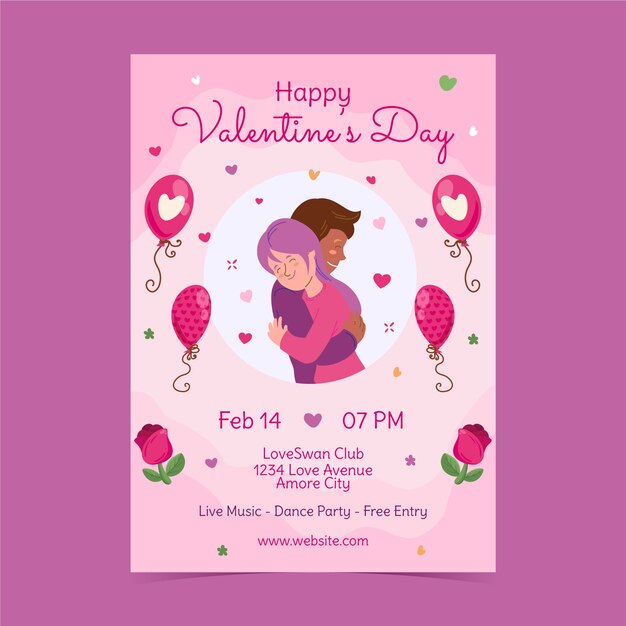 Flat vertical poster template for valentines day celebration