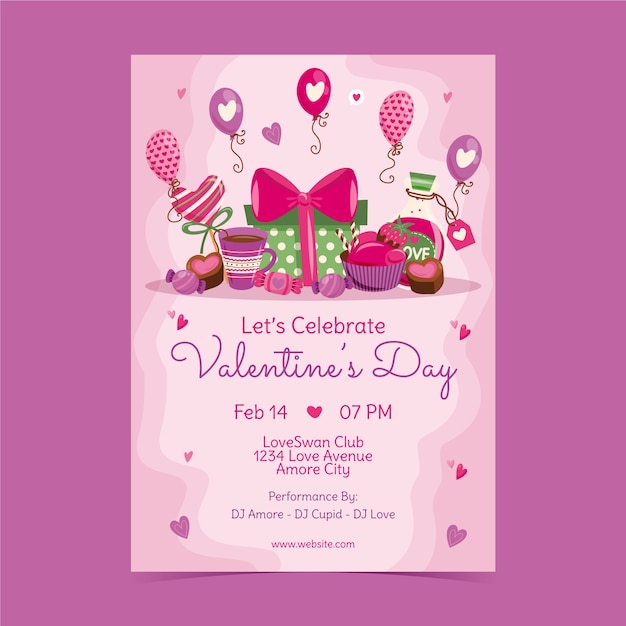 Flat vertical poster template for valentines day celebration