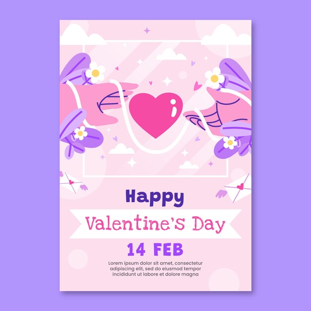 Flat vertical poster template for valentines day celebration