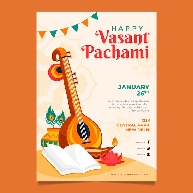 Free Vector flat vertical poster template for vasant panchami festival