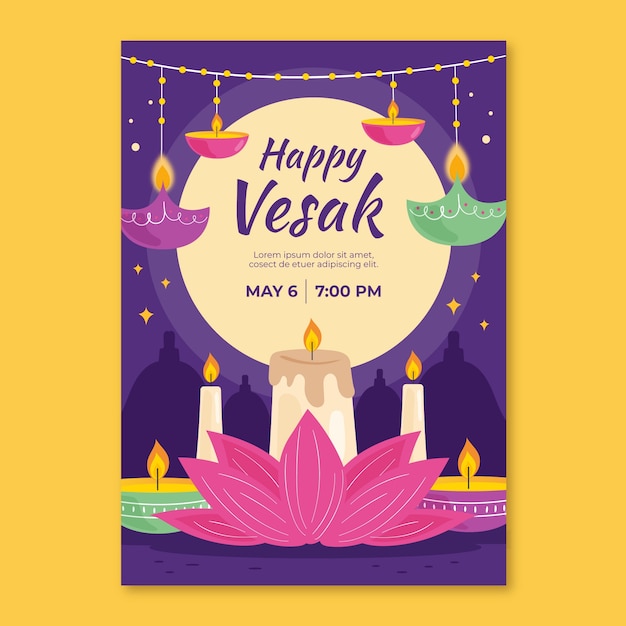 Free Vector flat vertical poster template for vesak festival celebration