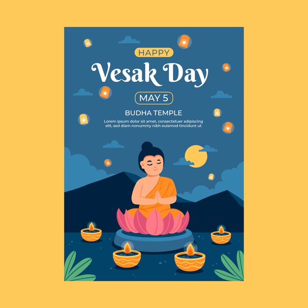 Flat vertical poster template for vesak festival celebration