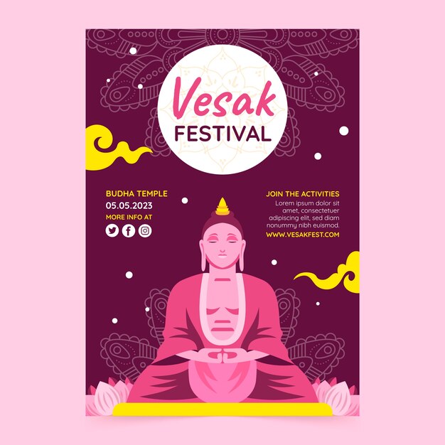 Flat vertical poster template for vesak festival celebration