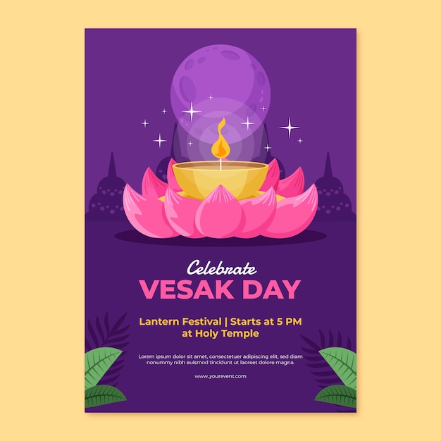 Flat vertical poster template for vesak festival celebration