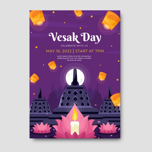 Free Vector flat vertical poster template for vesak festival celebration