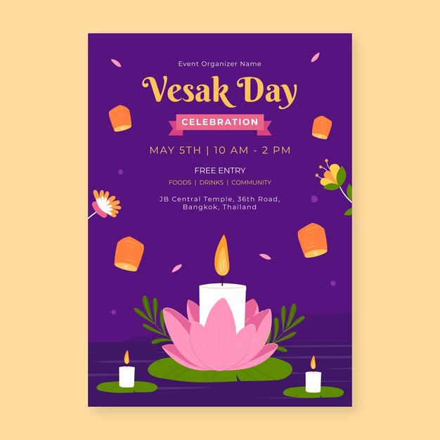 Flat vertical poster template for vesak festival celebration