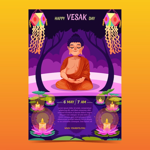 Flat vertical poster template for vesak festival celebration