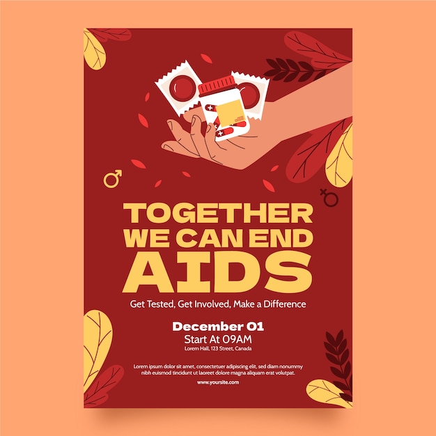 Free Vector flat vertical poster template for world aids day awareness