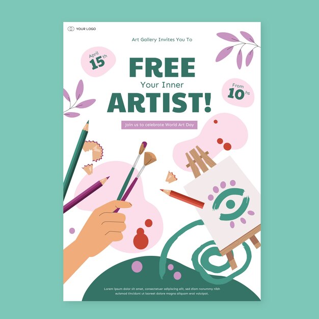 Flat vertical poster template for world art day