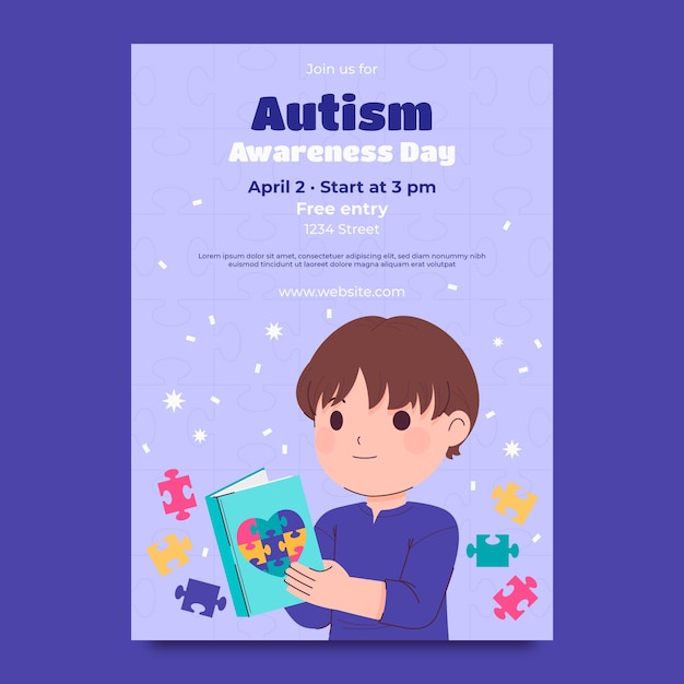 Flat vertical poster template for world autism awareness day