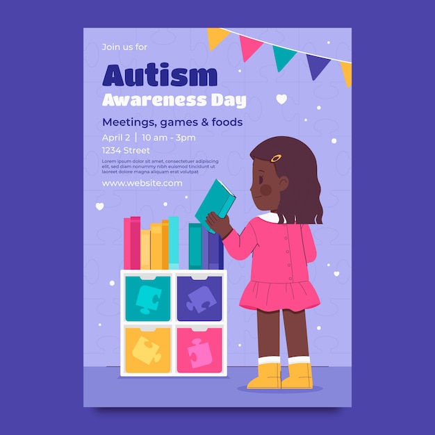 Flat vertical poster template for world autism awareness day