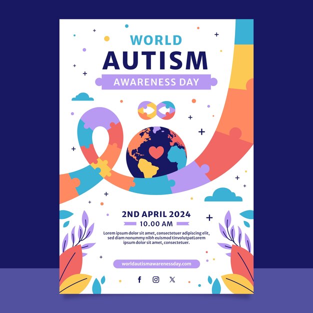 Flat vertical poster template for world autism awareness day