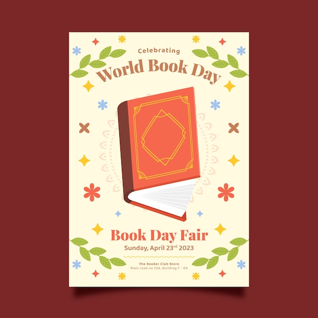 Free vector flat vertical poster template for world book day celebration