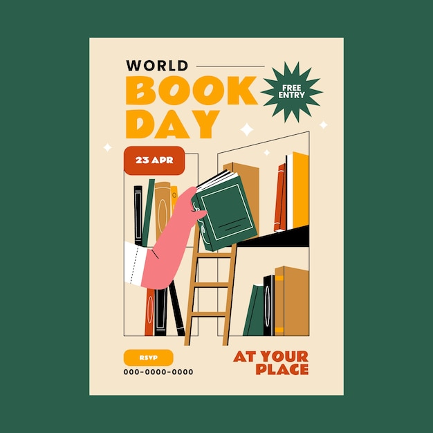 Free Vector flat vertical poster template for world book day celebration