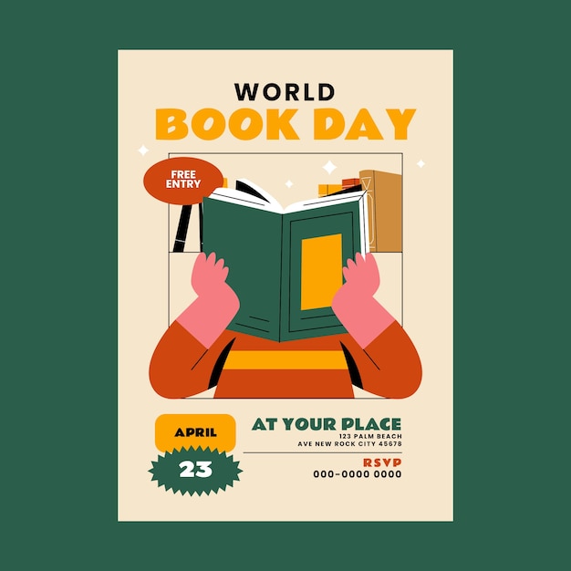 Free Vector flat vertical poster template for world book day celebration