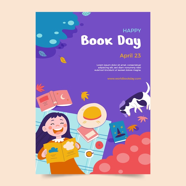 Free Vector flat vertical poster template for world book day celebration