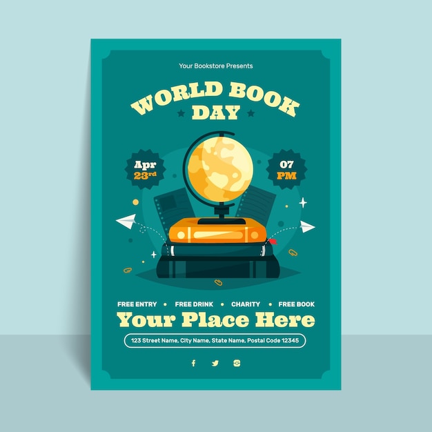 Free Vector flat vertical poster template for world book day celebration