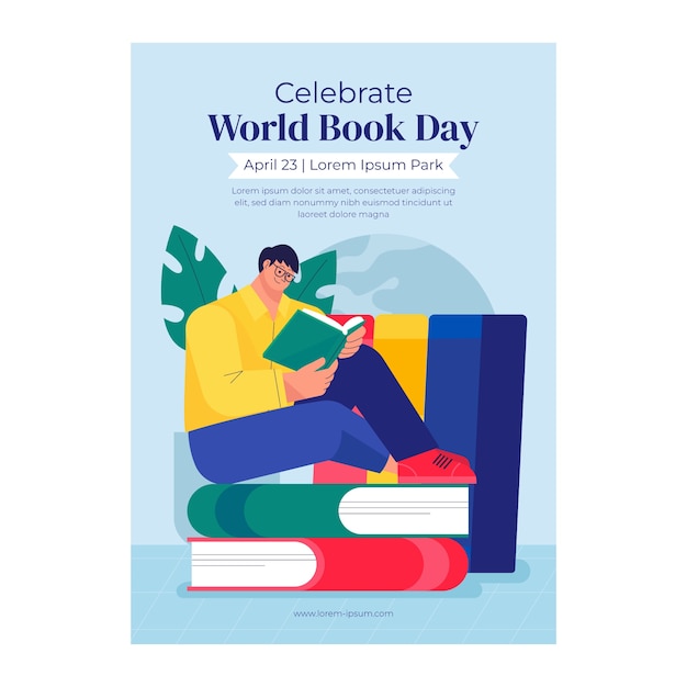 Flat vertical poster template for world book day celebration