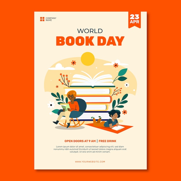 Flat vertical poster template for world book day celebration