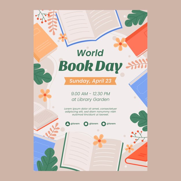 Flat vertical poster template for world book day celebration