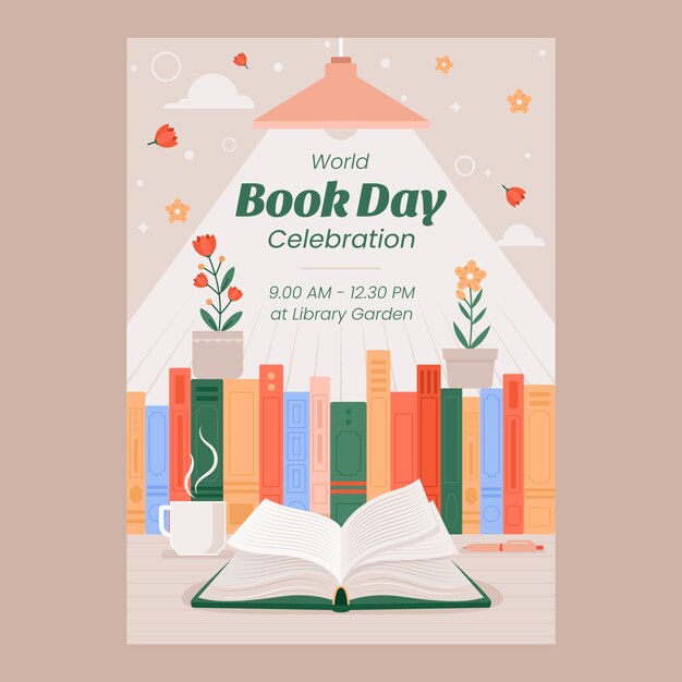 Flat vertical poster template for world book day celebration