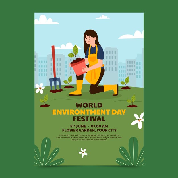 Flat vertical poster template for world environment day celebration