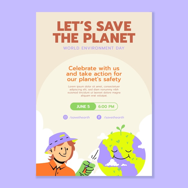 Free Vector flat vertical poster template for world environment day celebration