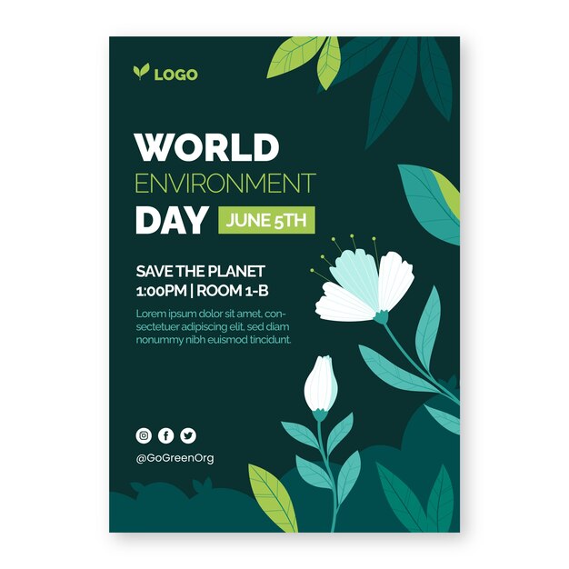 Free vector flat vertical poster template for world environment day celebration