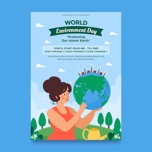 Free Vector flat vertical poster template for world environment day celebration