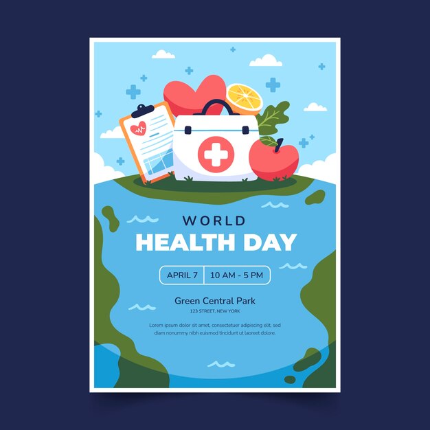 Flat vertical poster template for world health day awareness