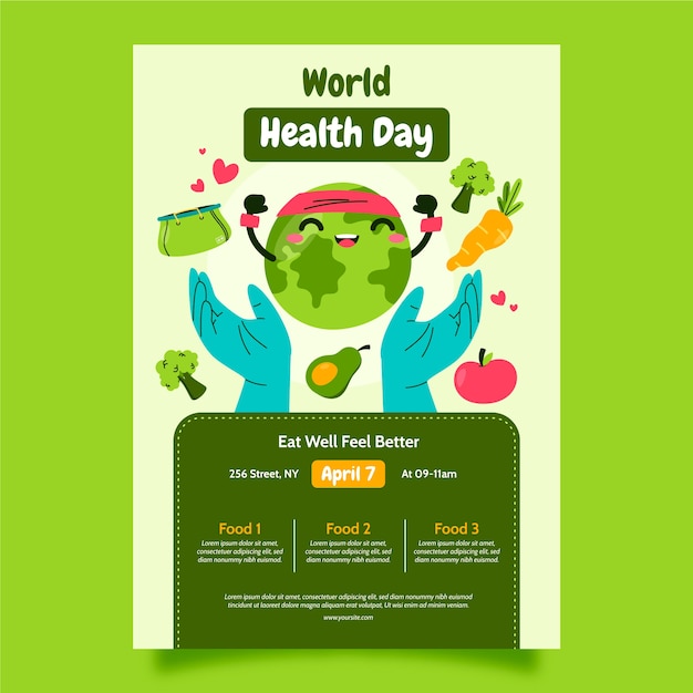 Free Vector flat vertical poster template for world health day celebration