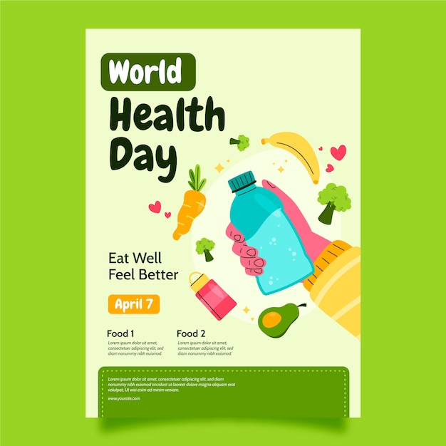 Flat vertical poster template for world health day celebration