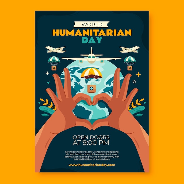 Flat vertical poster template for world humanitarian day