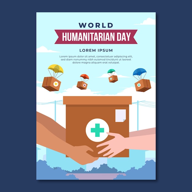 Flat vertical poster template for world humanitarian day