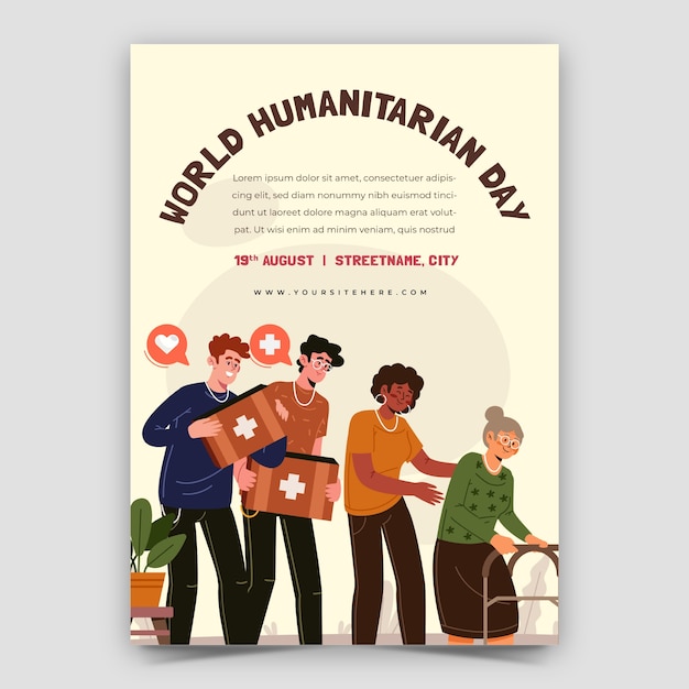 Free Vector flat vertical poster template for world humanitarian day